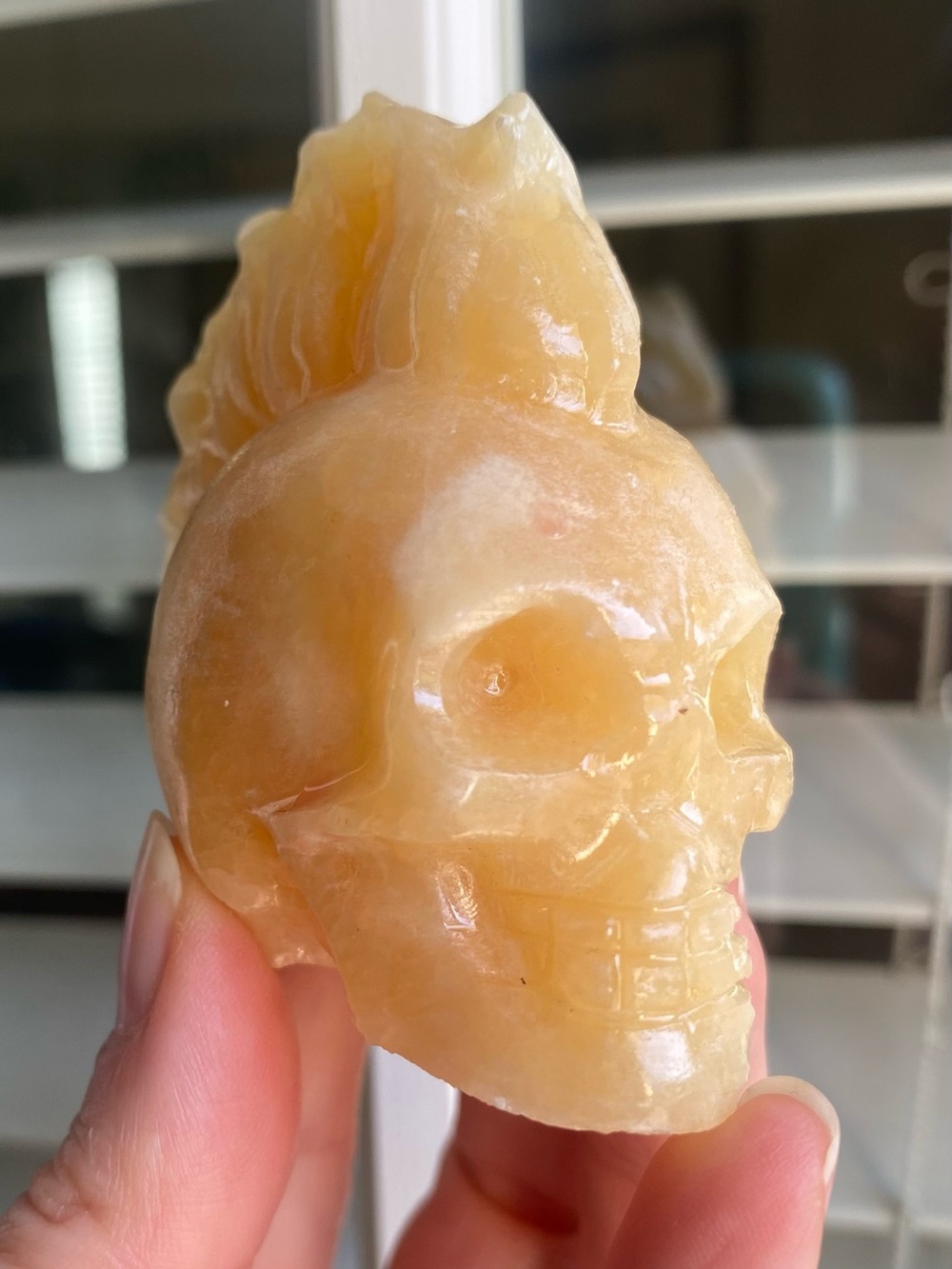 💀🍯 HONEY CALCITE PUNK SKULL — 3 INCHES 🍯💀